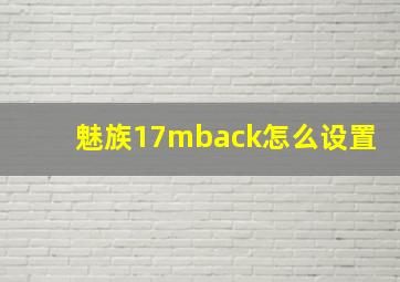 魅族17mback怎么设置